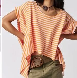 NWOT Free People We The Free Angel Striped Tee pink orange S